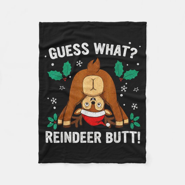 Guess What Reindeer Bu-tt Funny Christmas Family C Fleecedecke (Vorderseite)