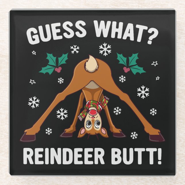 Guess What Reindeer Butt Christmas Joke Glasuntersetzer (Vorderseite)