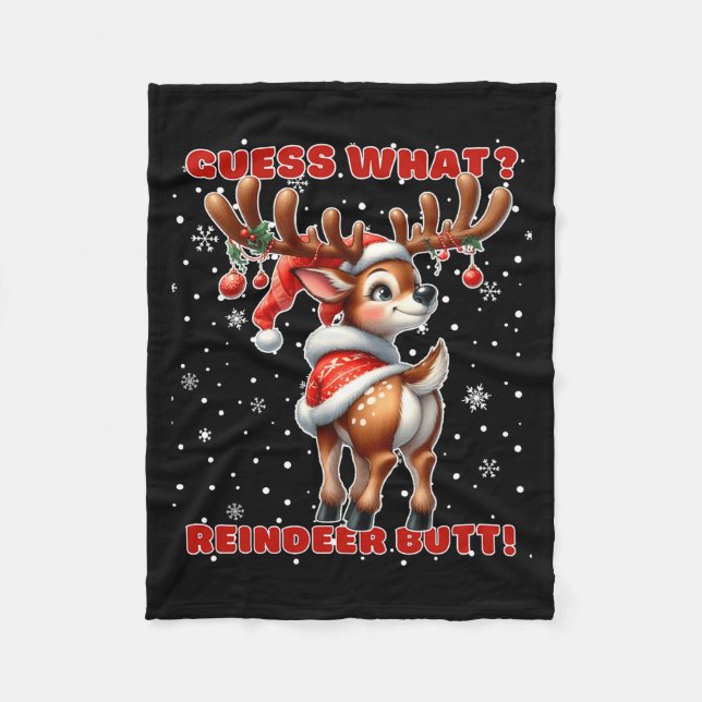 Guess What Reindeer Butt Funny Christmas Humor Red Fleecedecke (Vorderseite)