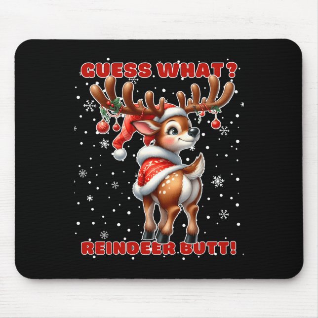 Guess What Reindeer Butt Funny Christmas Humor Red Mousepad (Vorne)