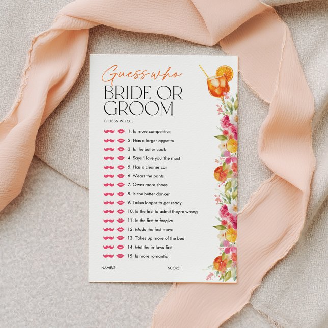 Guess who Bride or Groom Spritz Bridal Shower Game (Guess Who Bride or Groom? Love at First Spritz | Floral Citrus )