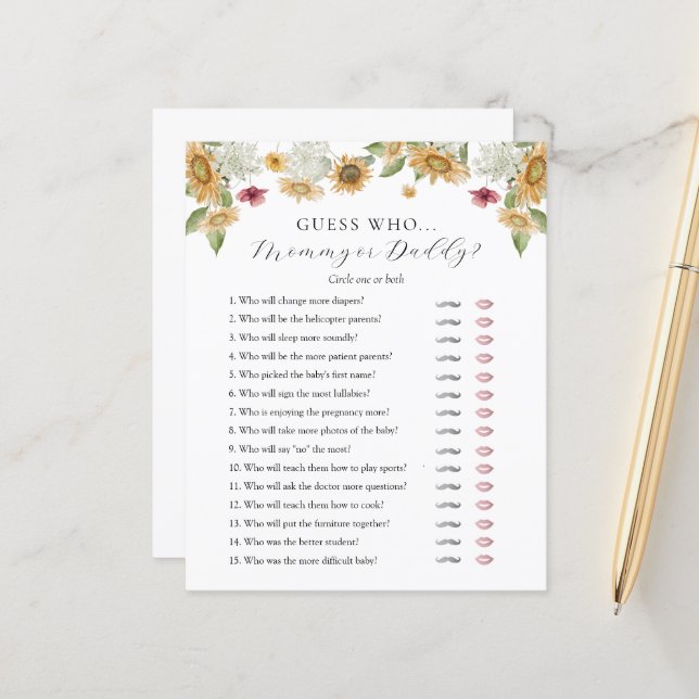 Guess Who Mommy or Daddy Baby Shower game card (Vorderseite/Rückseite Beispiel)