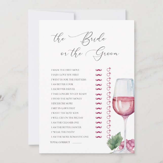 Guess Who Vino before Vows Bridal Shower Game Einladung (Vorderseite)