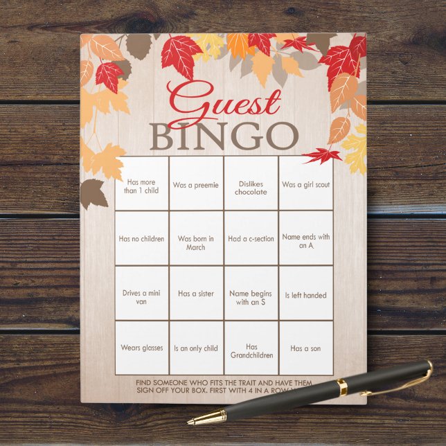 Guest Bingo Fall Showdusche Party Game Pack Notizblock (Fall Bridal Guest Bingo Bridal Shower Party Game. Comes in a pack of 40 easy tear away games!)