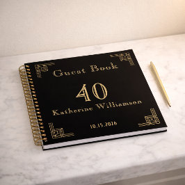 Guest Book Birthday Black Gold Art Deco Notizbuch