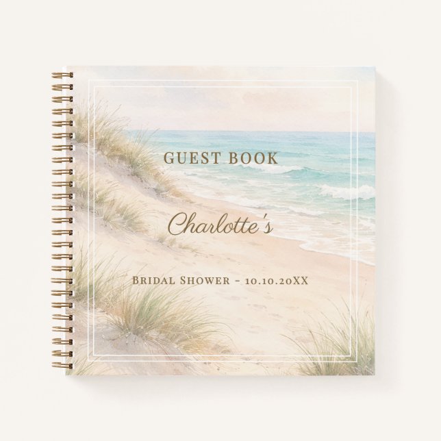 Guest book Bridal Shower beach coastal Notizbuch (Vorderseite)