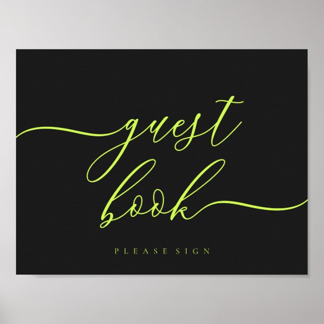 Guest Book Cyber Lime Jet Black Simple Signature Poster (Vorne)