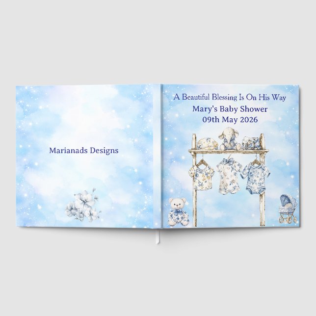 Guest Book-Editable Blue Chinoiserie Baby Shower  Gästebuch (Voll)