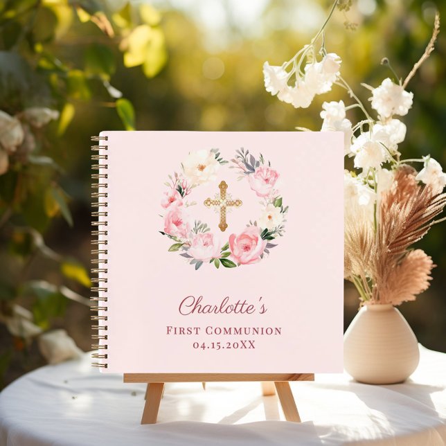 Guest book First Communion blush pink florals Notizbuch (Von Creator hochgeladen)