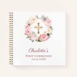 Guest book First Communion floral wreath pink Notizbuch