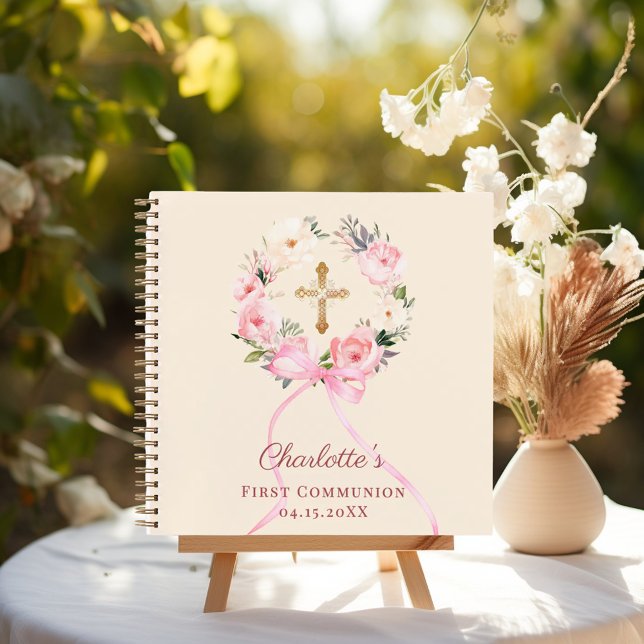 Guest book First Communion ivory blush bow floral Notizbuch (Von Creator hochgeladen)