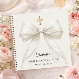 Guest book First Communion ivory bow pearls Notizbuch