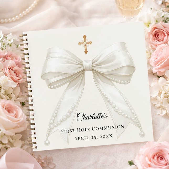 Guest book First Communion ivory bow pearls Notizbuch (Von Creator hochgeladen)