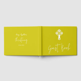 Guest Book Floral Cross Christening Yellow Gästebuch