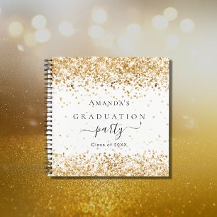 Guest book graduation party white gold glitter notizbuch