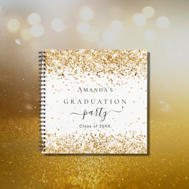Guest book graduation party white gold glitter notizbuch (Von Creator hochgeladen)