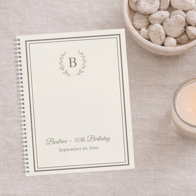 Guest Book ivory taupe Monogram Birthday Notizbuch (Von Creator hochgeladen)
