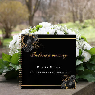 Guest book memorial funeral black gold floral notizbuch