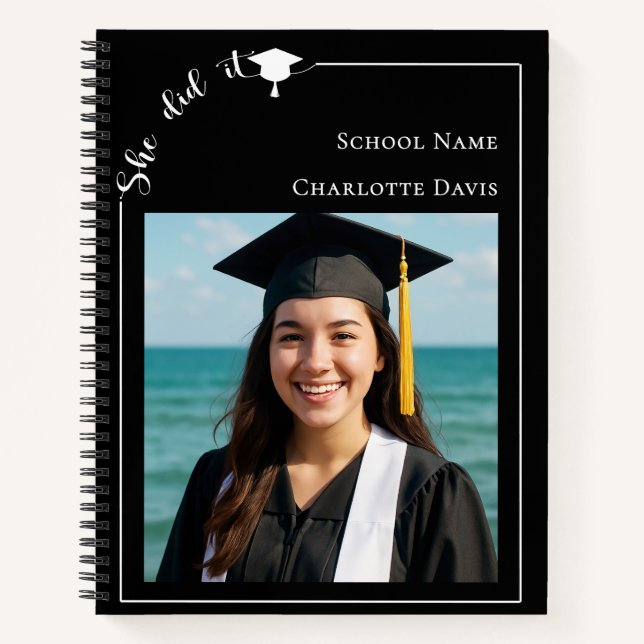 Guest book modern photo black Graduation Party Notizbuch (Vorderseite)