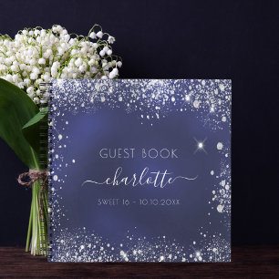 Guest book Sweet 16 navy blue silver glitter Notizbuch