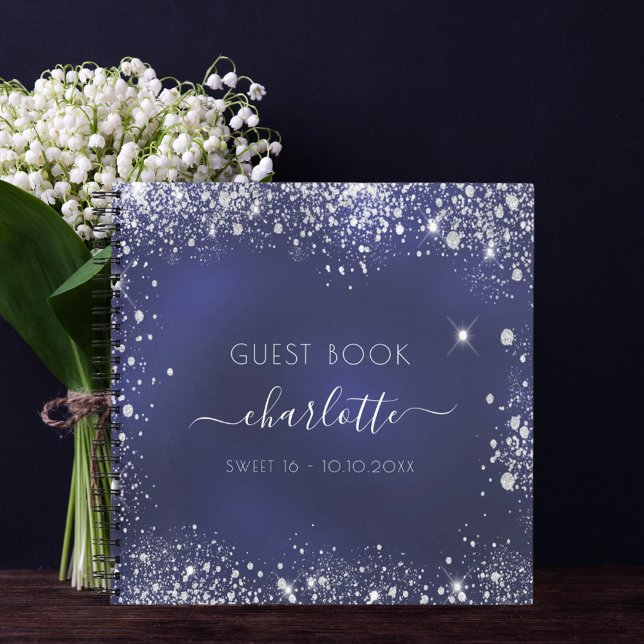 Guest book Sweet 16 navy blue silver glitter Notizbuch (Von Creator hochgeladen)