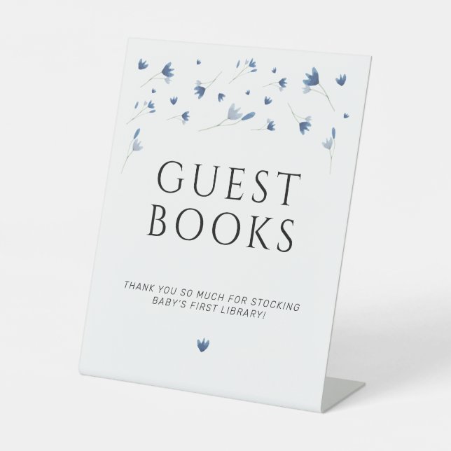 Guest Books Blue Wildblume Baby Dusche Sockelschild (Vorderseite)