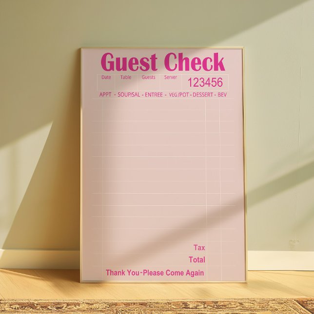 Guest Karo Wall Art, Kitchästhetik Art, Pink Poster (Guest Check Wall art)