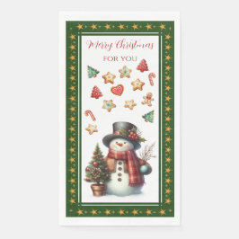 Guest Towel with Snowman & Christmas Cookies Green Serviette