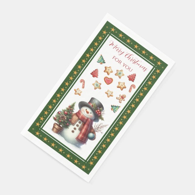 Guest Towel with Snowman & Christmas Cookies Green Serviette (Ecke)