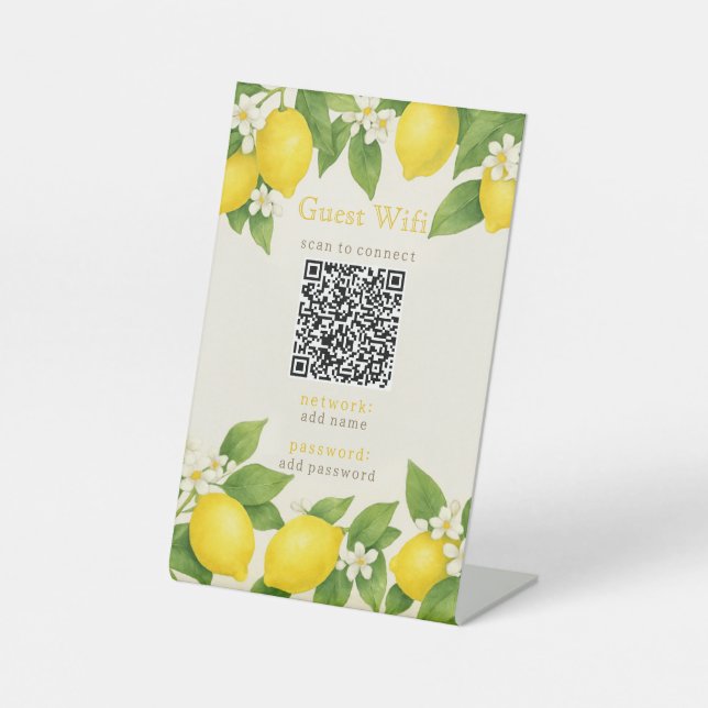 Guest WiFi Sign with QR Code Decorated with Lemons Sockelschild (Vorderseite)