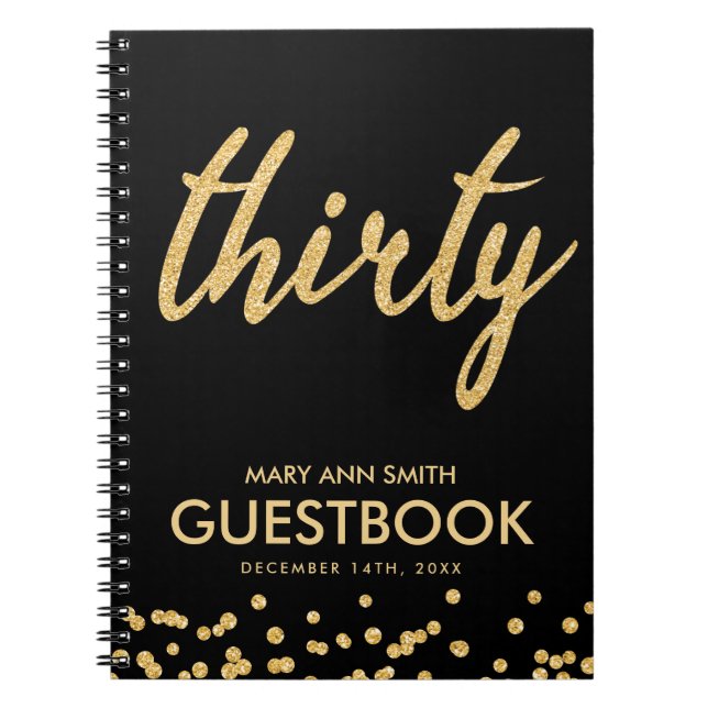 Guestbook Gold Black "30" 30 Geburtstag Glitzer Notizblock (Vorderseite)