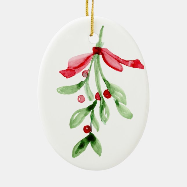 Gui d'aquarelle - ornement en céramique de Noël (Dos)