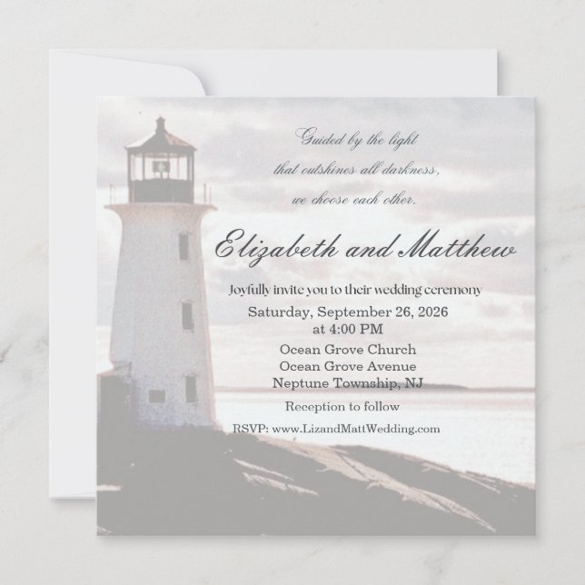 Guided by the Light Lighthouse Wedding Invitation Einladung (Vorderseite)