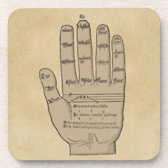 Guidonian Hand, mittelalterliche Musik-Theorie Getränkeuntersetzer (Vorderseite)