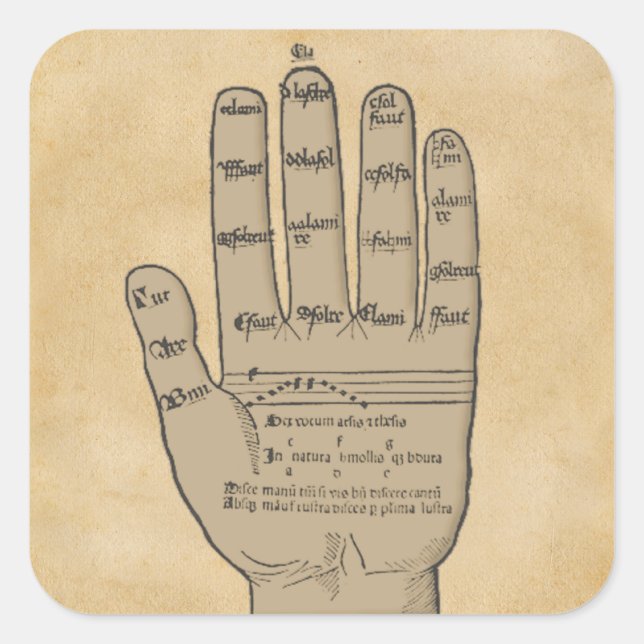 Guidonian Hand, mittelalterliche Musiktheorie Quadratischer Aufkleber (Vorderseite)