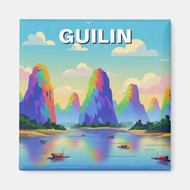 Guilin China Li River Reisen Abstrakte Kunst Magnet (Vorne)