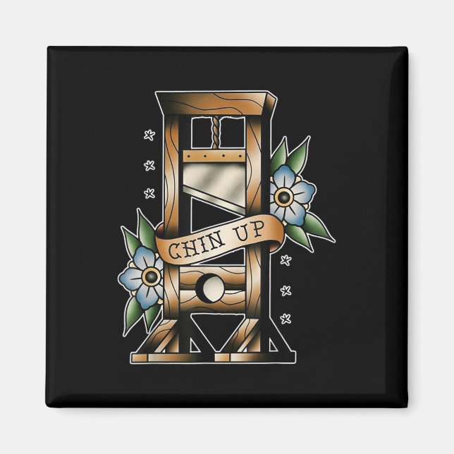 Guillotine Traditionelle Tattoo Flash Chin Up Medi Magnet (Vorne)