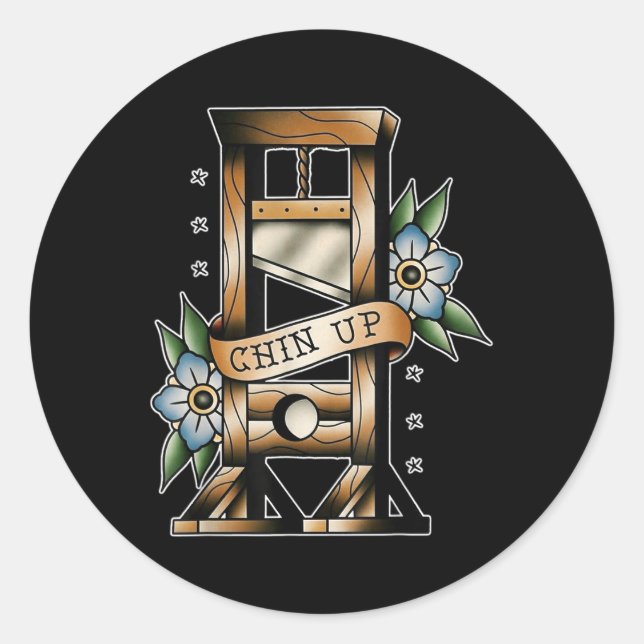 Guillotine Traditionelle Tattoo Flash Chin Up Medi Runder Aufkleber (Vorderseite)