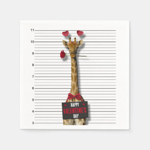 Guilty Giraffe Mugshot Funny Happy Valentine's Day Serviette