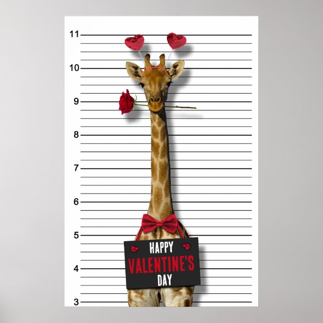 Guilty Mugshot Giraffe Funny Happy Valentine's Day Poster (Vorne)