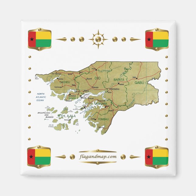Guinea-Bissau-Karte + Flaggen-Magnet Magnet (Vorne)