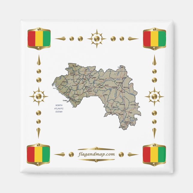 Guinea-Conakry Map + Flags Magnet (Vorne)
