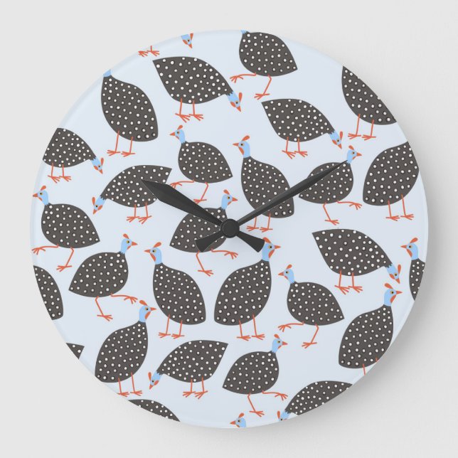Guinea Fowl Blue Muster Große Wanduhr (Vorderseite)