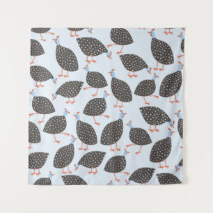 Guinea Fowl Blue Pattern Wandteppich
