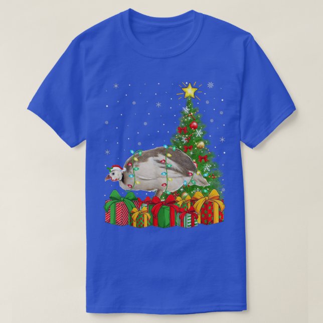 Guinea Fowl Lighting Weihnachtsbaum Santa Guinea F T-Shirt (Design vorne)