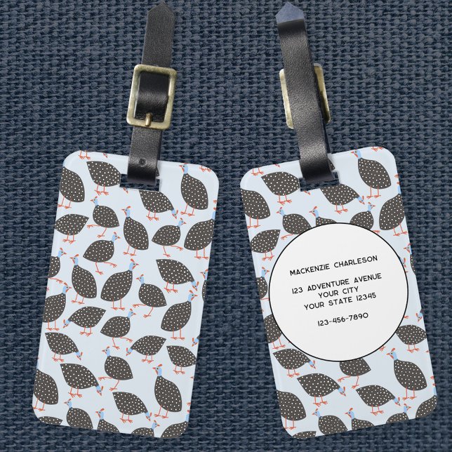 Guinea Fowl Niedlich Bird Muster Individuelle Name Gepäckanhänger (Fun Guinea Fowl personalized luggage tag)