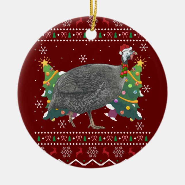 Guinea Fowl Xmas Geschenk hässliche Guinea Fowl Bi Keramik Ornament (Vorne)