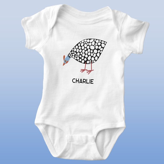 Guinea Geflügel Personalisiert Baby Strampler (Fun Guineafowl personalized custom name baby bodysuit)