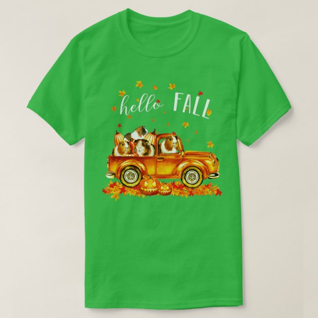 Guinea Hallo Fall Guinea in Car Pumpkin Happy Hal T-Shirt (Design vorne)