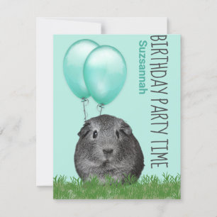 Guinea Pig Aquamarin Balloons Custom Geburtstag Einladung